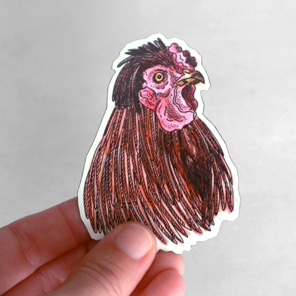Bantam rooster magnet shown in a hand to show scale