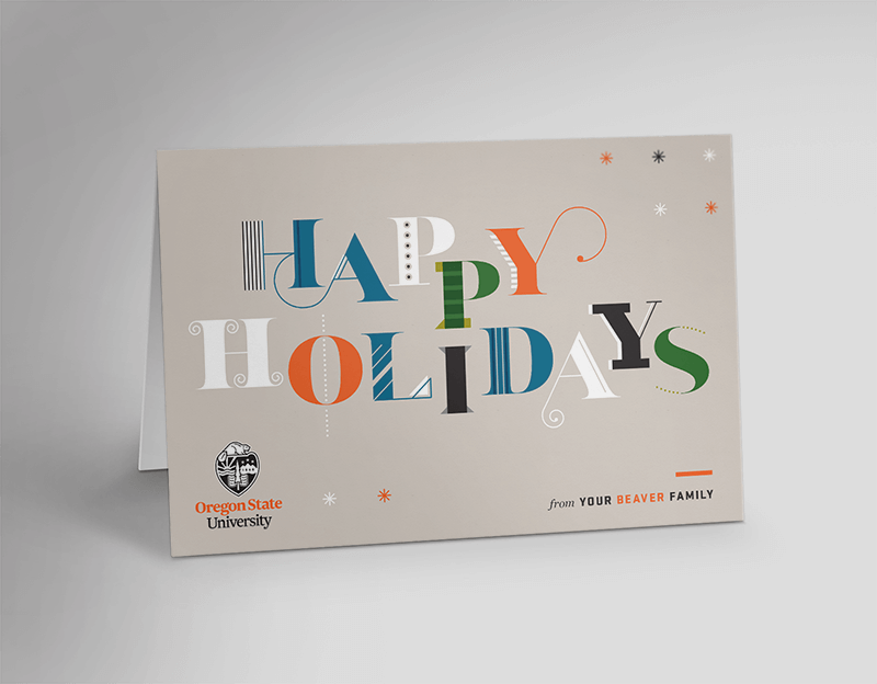 Holiday card with custom typography, stating 