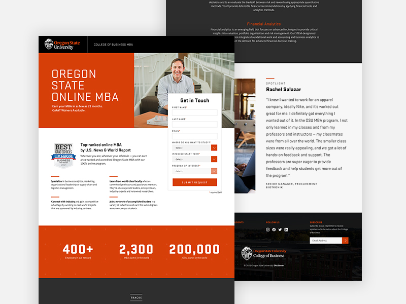 Image of full MBA landing page design